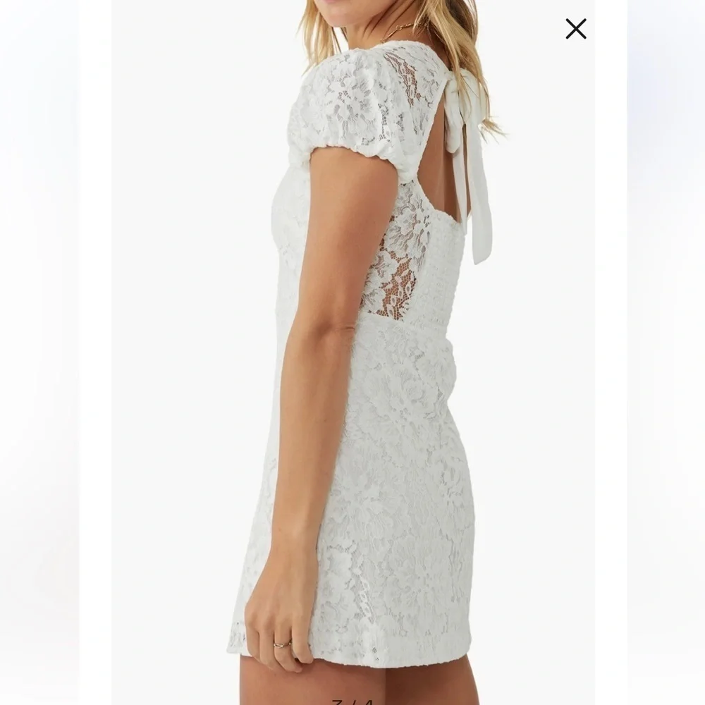 NWT Free People Hailee Puff Sleeve Lace Dress in Ivory